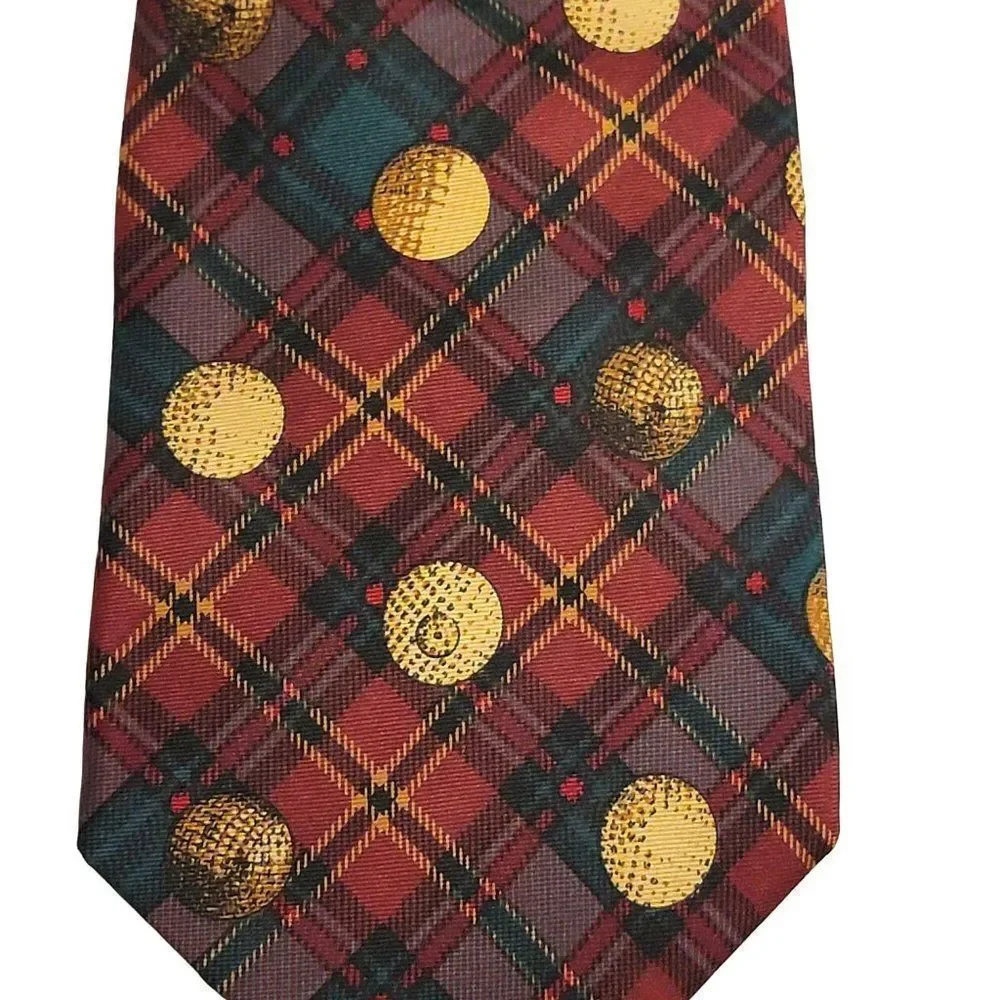 Pierre Cardin 100% Silk Golf Ball Mens Necktie Tie Red Green Christmas‎ Designer